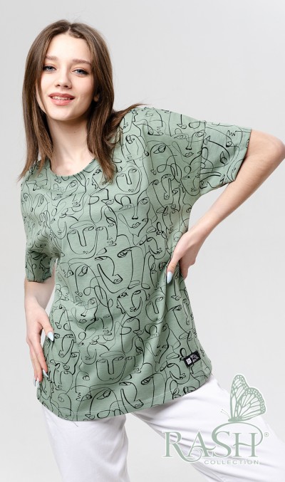 Футболка "Лица" oversize оливка Футболка "Лица" oversize оливка
